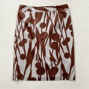 Boden Abstract Print Pencil Skirt Brown White Knee Length Lined Size 8
